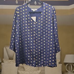 Emily Daniels Chic Navy Blouse with Gold Dots